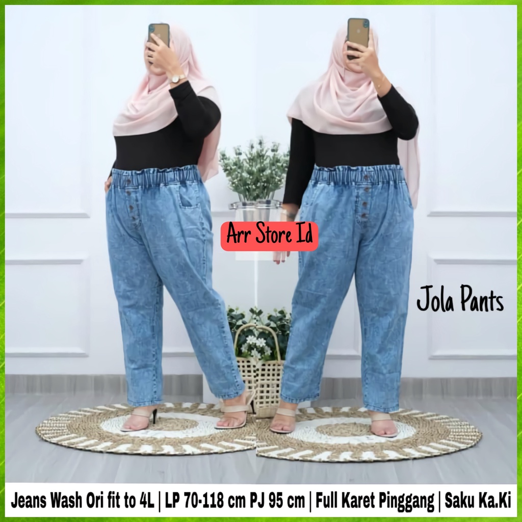 Jola Celana Baggy Bagy Pants Jeans Panjang Wanita Jumbo Premium Kekinian Pinggang Karet Lp 85-120 P 95 Fit M-XXXL Allsize