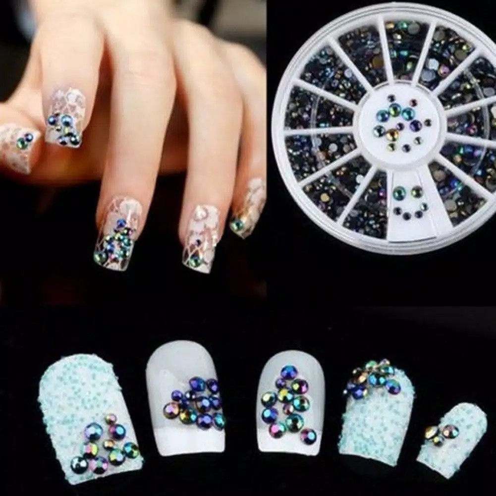 1 Kotak Glitter 3D Berlian Imitasi untuk Dekorasi Nail Art Kuku