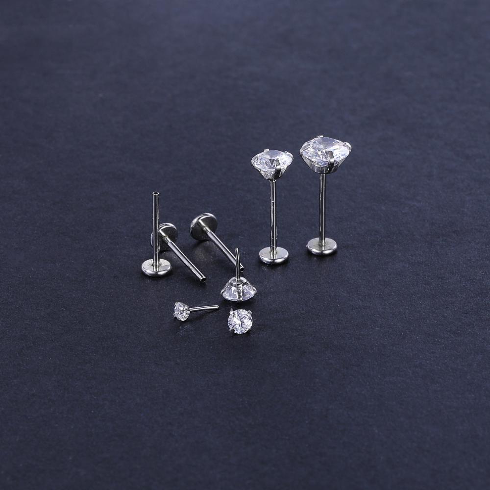 1pc Anting Stud Tindik Bibir Labret Kristal Bahan Stainless Steel Ukuran 0.8 / 1 / 1.2mm