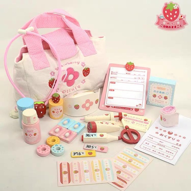 Strawberry Doctor Clinic Set - Mainan Kayu Anak Pretend Play Dokter Edukasi Mother Garden