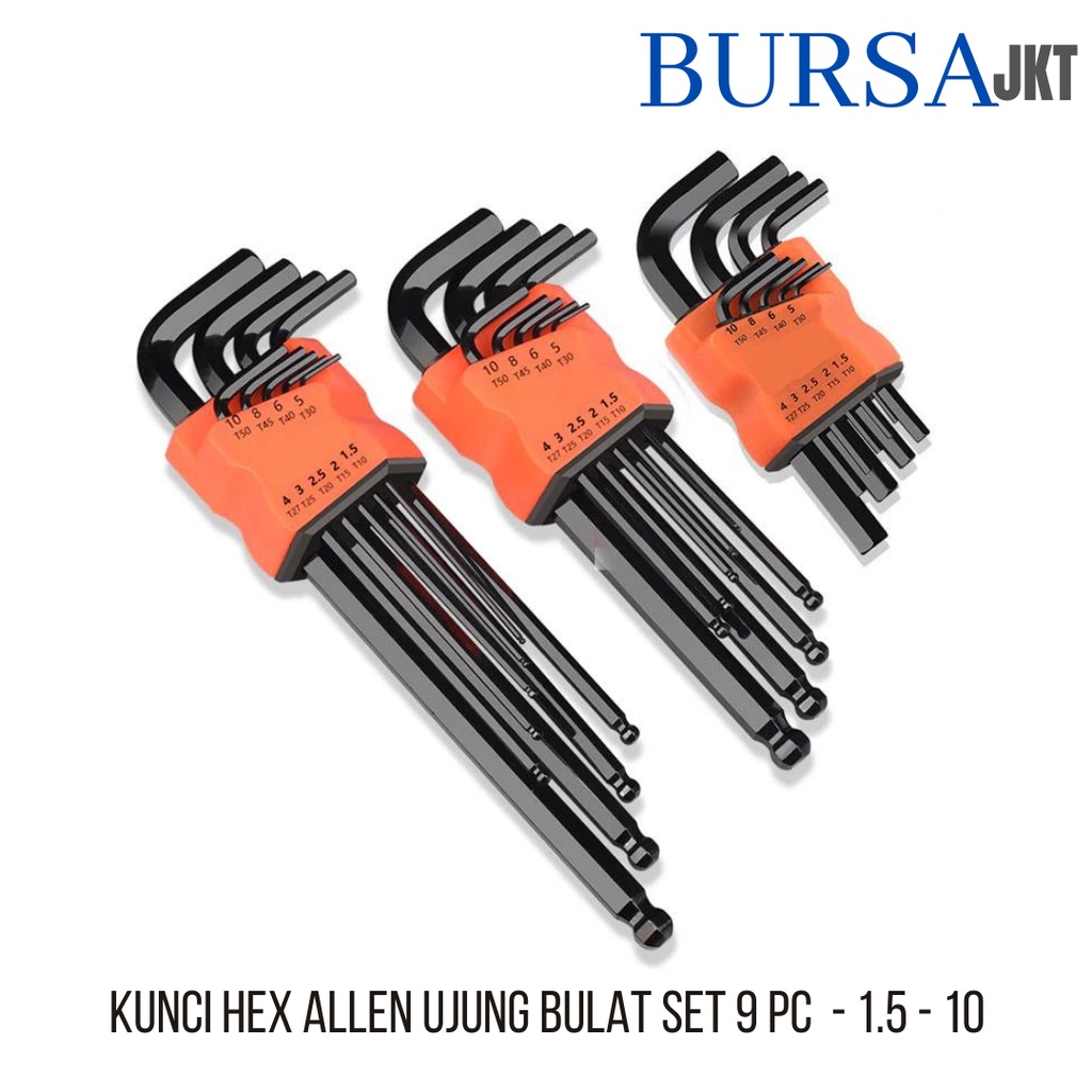 KUNCI HEX KEY L FLAT &amp; BULAT 2IN1 WRENCH SET 9 PC 1.5 - 10 MM CRV