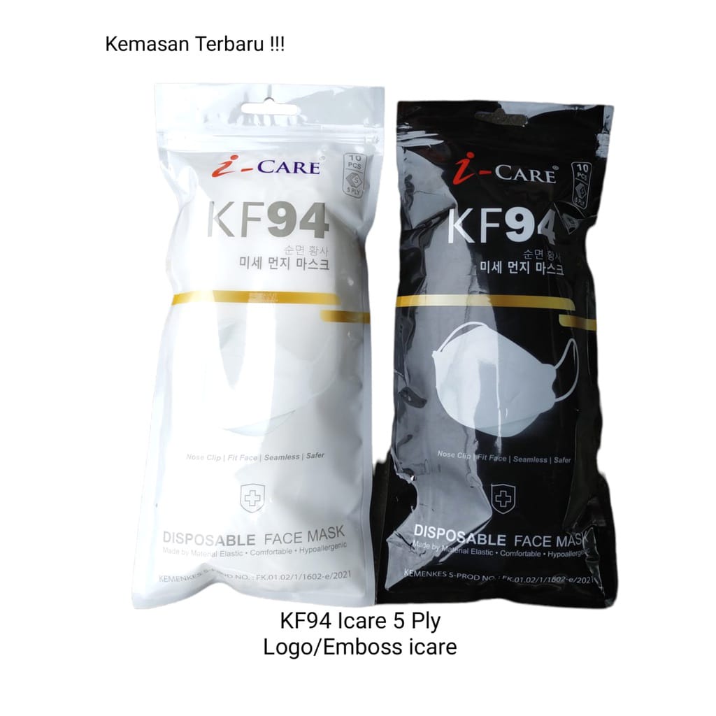 READY MASKER KF94 MERK ICARE, ICARE KF94. ICARE KF 94 HITAM, PUTIH, ABU, KF 94 BLACK, WHITE, GREY