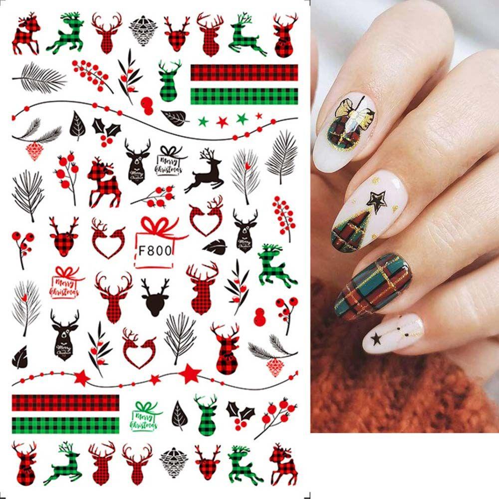 Mxbeauty Natal Stiker Kuku Elk Perekat Diri Daun Ikatan Simpul Burung Manikur Aksesoris Nail Art Dekorasi