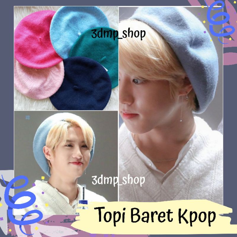 Topi Baret Kpop hijau jingga merah pink