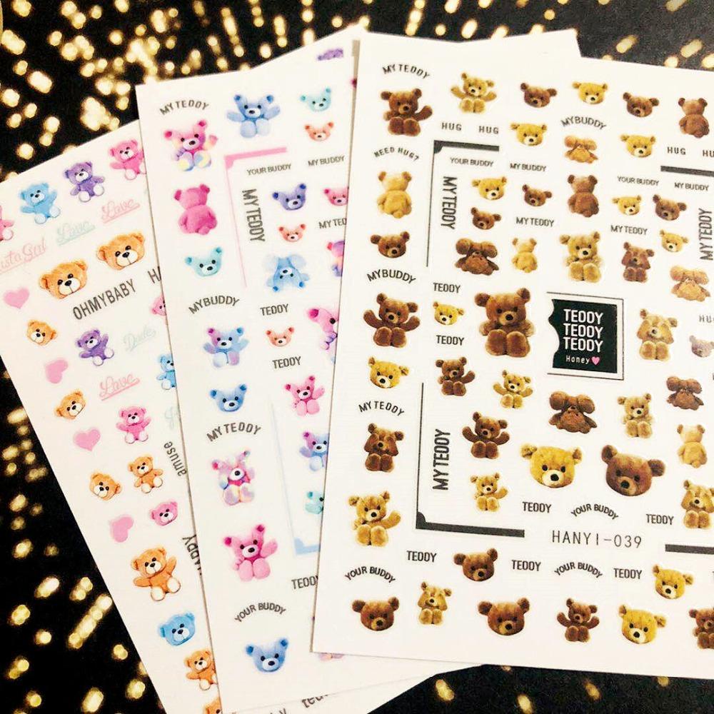 Agustina Beruang Lucu Dekorasi Stiker Dirancang Dengan Indah DIY Sticker Decals acrylic manicure Alat Foil Kuku 3D Nail Art Stickers