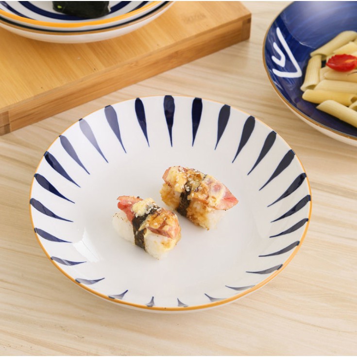 Piring Keramik Jepang / Piring Keramik / Piring Makan Keramik/ Bualt Modern 20cm-Garis