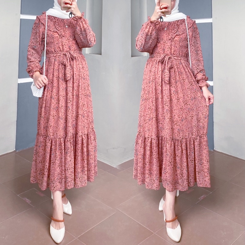 (FREE PASHMINA) Gamis Midi dress import korean by yuna fashion