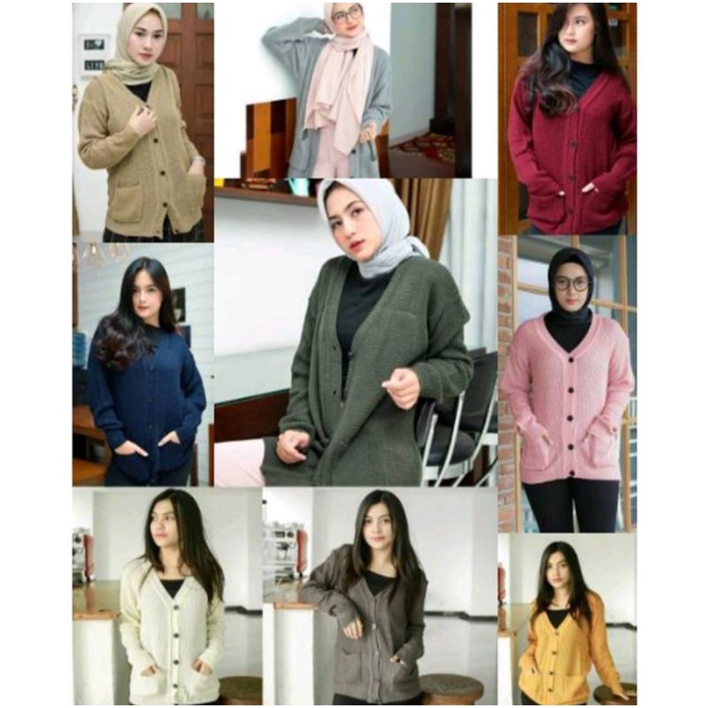 MARISKA CARDIGAN OVERSIZE RAJUT LENGAN PANJANG WANITA BAHAN TEBAL KANCING 5 OUTER KARDIGAN KEKINIAN-Cream 50k