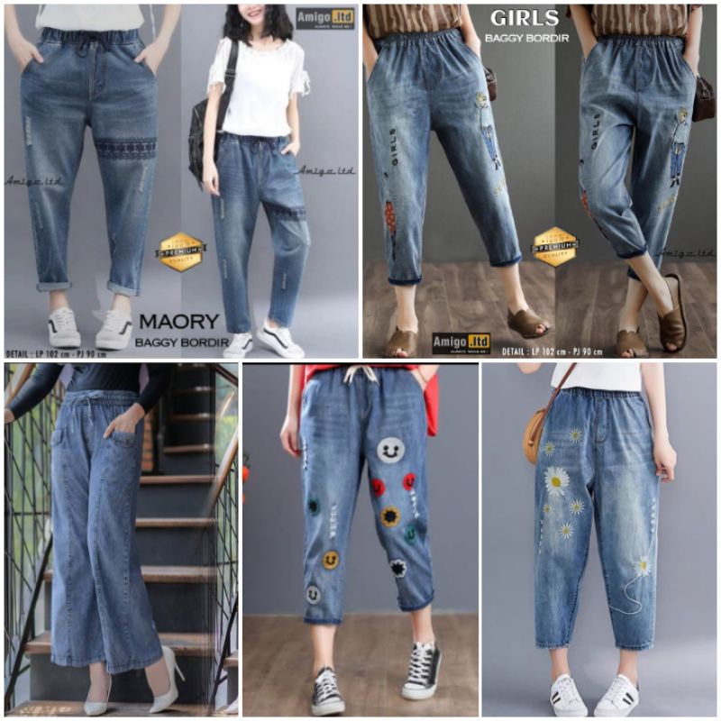 Celana Jeans Korea Terbaru | Celana Wanita Casual | Baggy Pants Kekinian ko