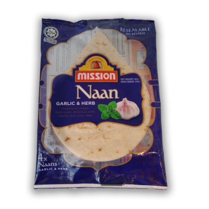 

kulit kebab mission naan garlic & herb isi 4 320gr | roti | kue | makanan