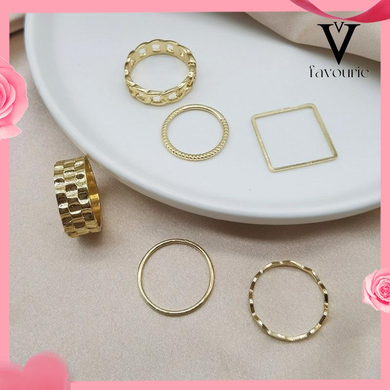 [COD]4pcs / Set Cincin Jari Telunjuk Bentuk Geometris Gaya Retro Untuk Wanita-FA