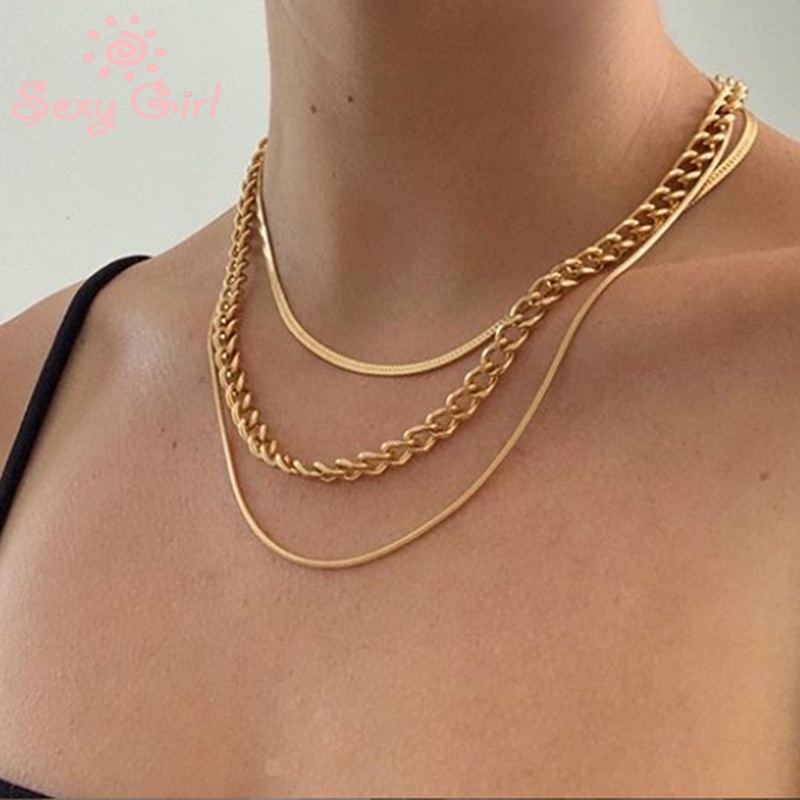 Three-layer Necklaces Personality Exaggerated Punk Style Metal Multi-layer Snake Bone Chain Necklace