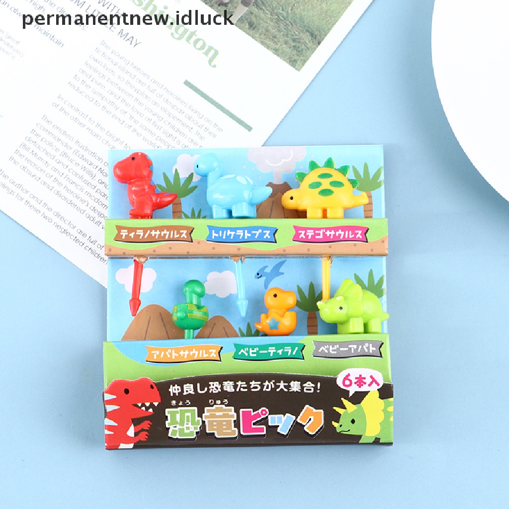 6 Pcs / set Garpu Buah Mini Desain Kartun Hewan Dinosaurus Untuk Anak