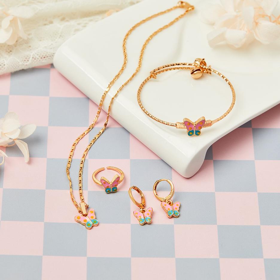 Laris ✫↔ Y421 Set Kalung Anak Titanium Anti Karat Perhiasan Anak 1 Set Lapis Emas Kupu-Kupu Merah Mu