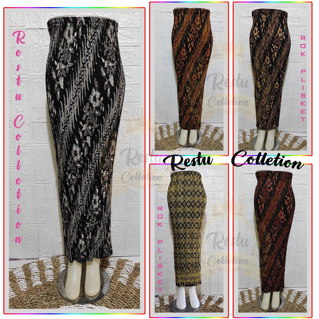 Rok Plisket Instan Motif Batik Cerry Cream Maroom Silver Dan Gold Bawahan Seragam Kebaya Wisuda Kondangan Bahan Premium
