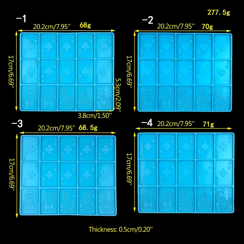 SIY 15 Sheets Resin Mold Silicone Playing Card Mold for Resin Casting Silicone Epoxy Molds for DIY Personalized Card Gam