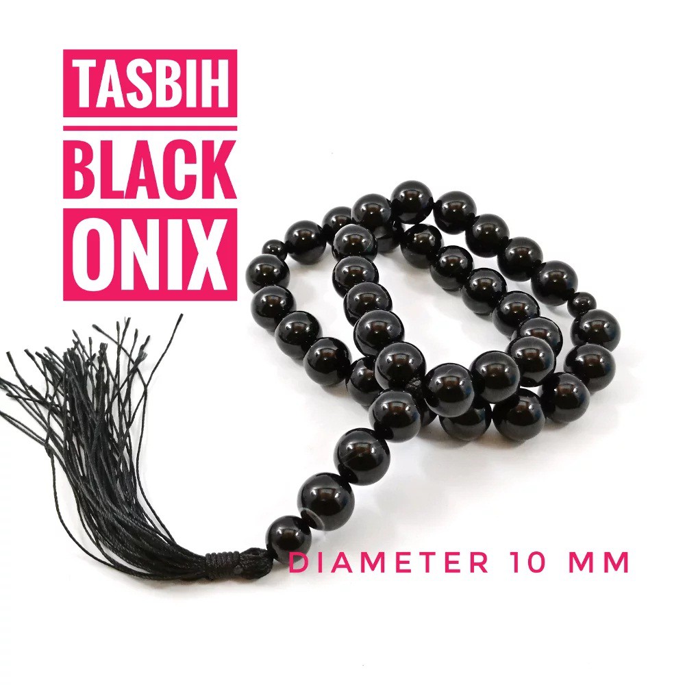 TASBIH BATU GIOK BLACK ONIX DIM 10MM ISI 33 BUTIR AKSESORIES PERLENGKAPAN IBADAH SHOLAT DZIKIR FASHION MUSLIM