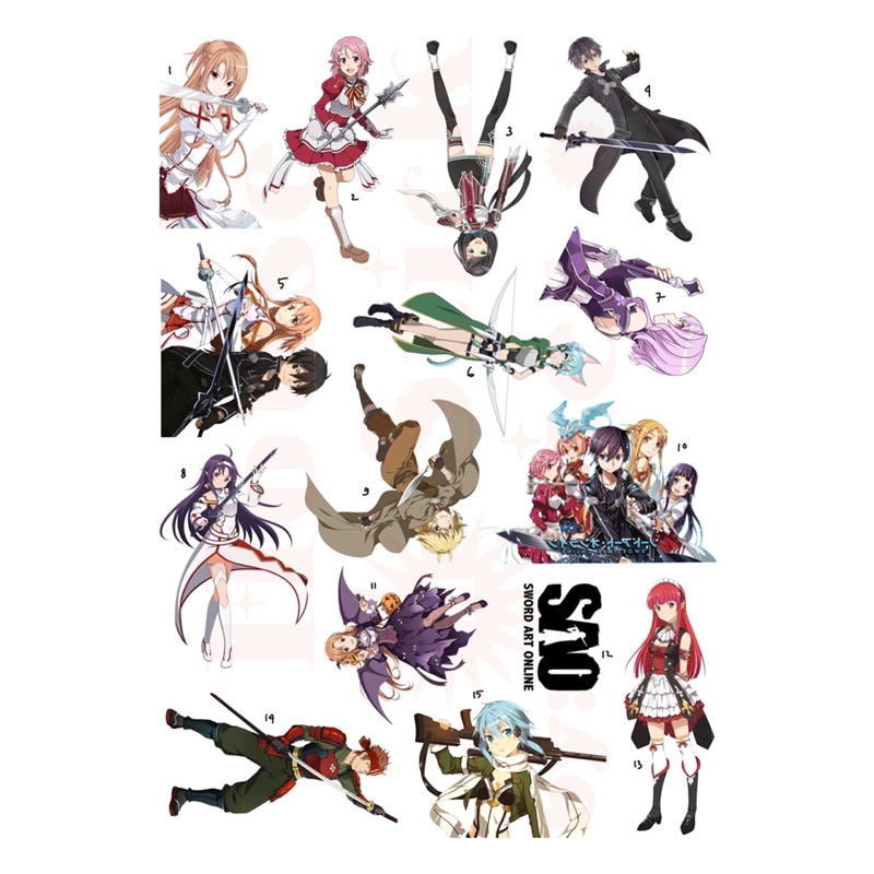 Stiker Anime Sword Art Online (10 pcs)