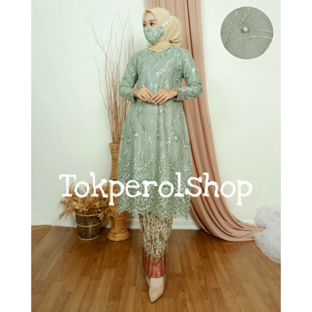 Tunik Tulle /Kebaya Tunik Bordir/Kebaya Modern/Kebaya/Kebaya Kondanagn/Baju Kebaya-Green tea