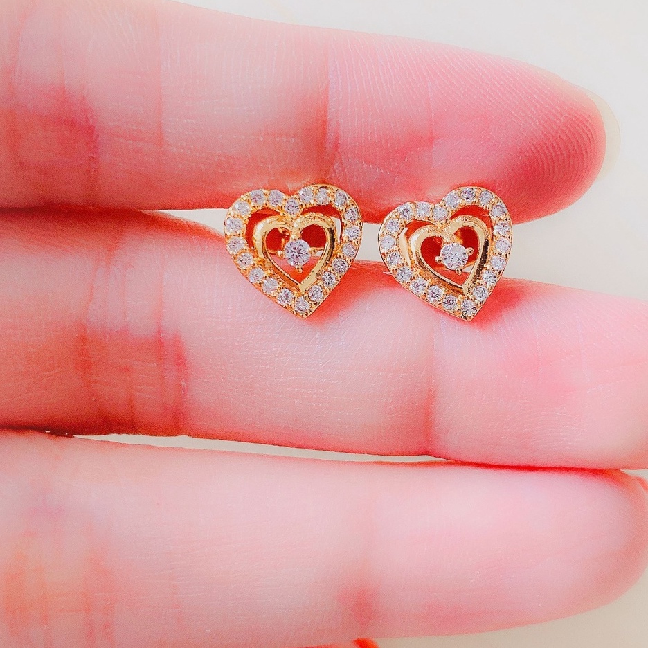 Anting Wanita Mode Love 3D Zirconia Gold