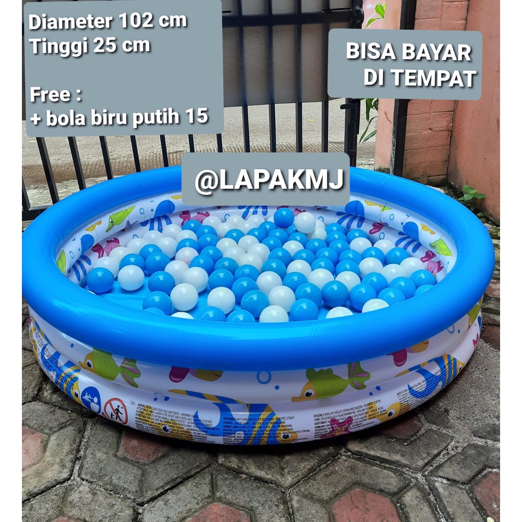 KOLAM RENANG ANAK BESTWAY 51008 PLUS BOLA biru putih 15PCS-KOLM+BOLA15 BIRPUT