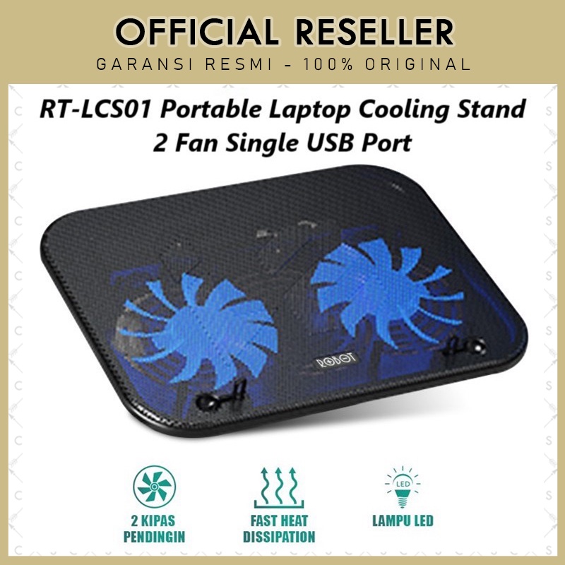 Robot RT-LCS01 Portable Laptop Cooling Stand 2 Fan Single USB Port