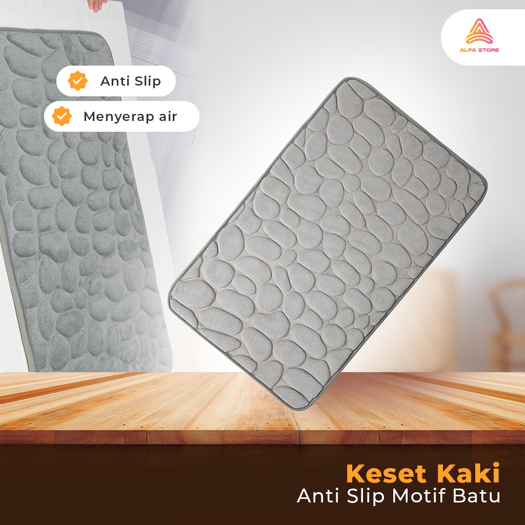 Keset Kaki Anti Slip Motif Batu Bahan Memory Foam Penyerap Air