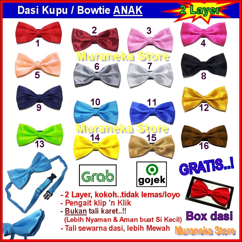 Dasi Kupu Bowtie ANAK Polos Hitam Pita Playgroup Kupu2 Pesta Merah Bridesmaid Balita Anak2 TK Laki