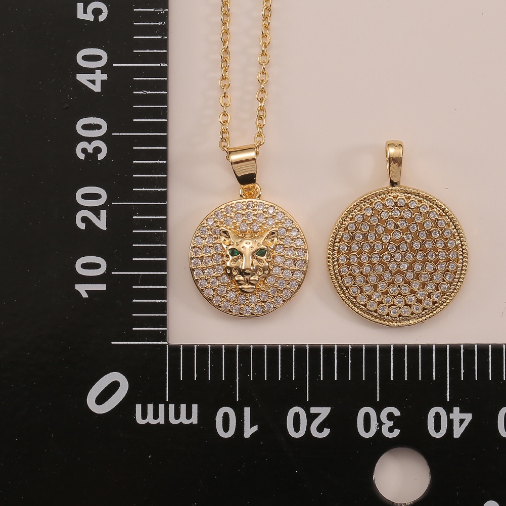 Emas bertatahkan zircon ornamen Eropa dan Amerika pribadi leopard liontin bulat light geometris ins