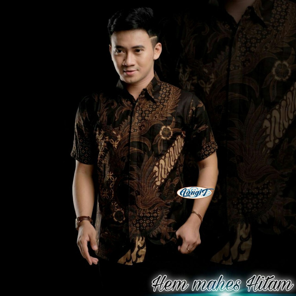 SIZE M L XL XXL XXXL BSWART Batik HRB026 Kenongo Hem Pendek Padi Pekalongan M L XL Batik Pria MURAH-HEM MAHESA HITAM