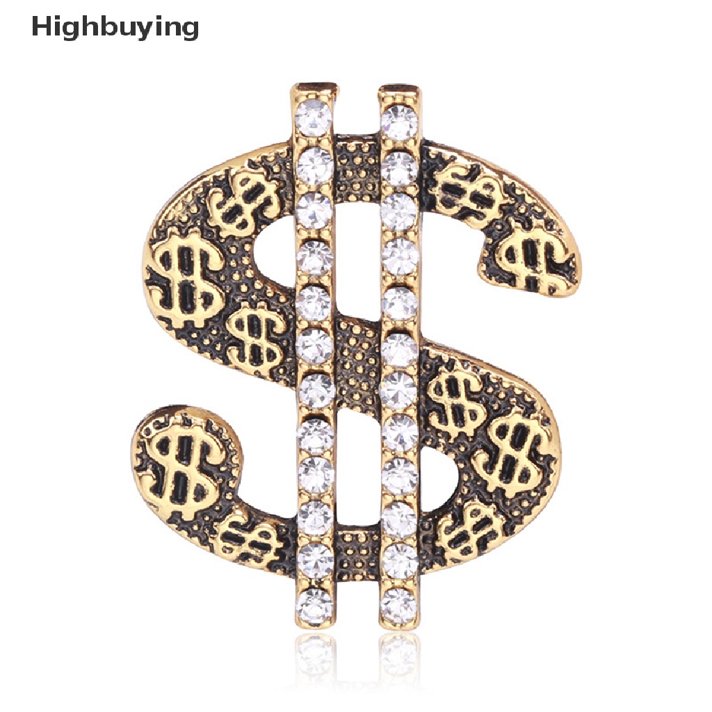 Hbid Bros Pin Vintage Hip Hop Desain Tanda Dollar Hias Berlian Imitasi Untuk Pria / Wanita