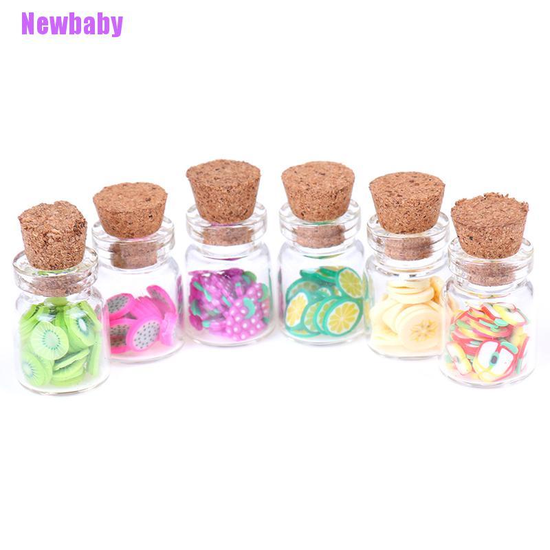 (Newbaby) 1pc Botol Kaca Mini Isi Potongan Buah Dengan Gabus Untuk Dapur / Rumah Boneka