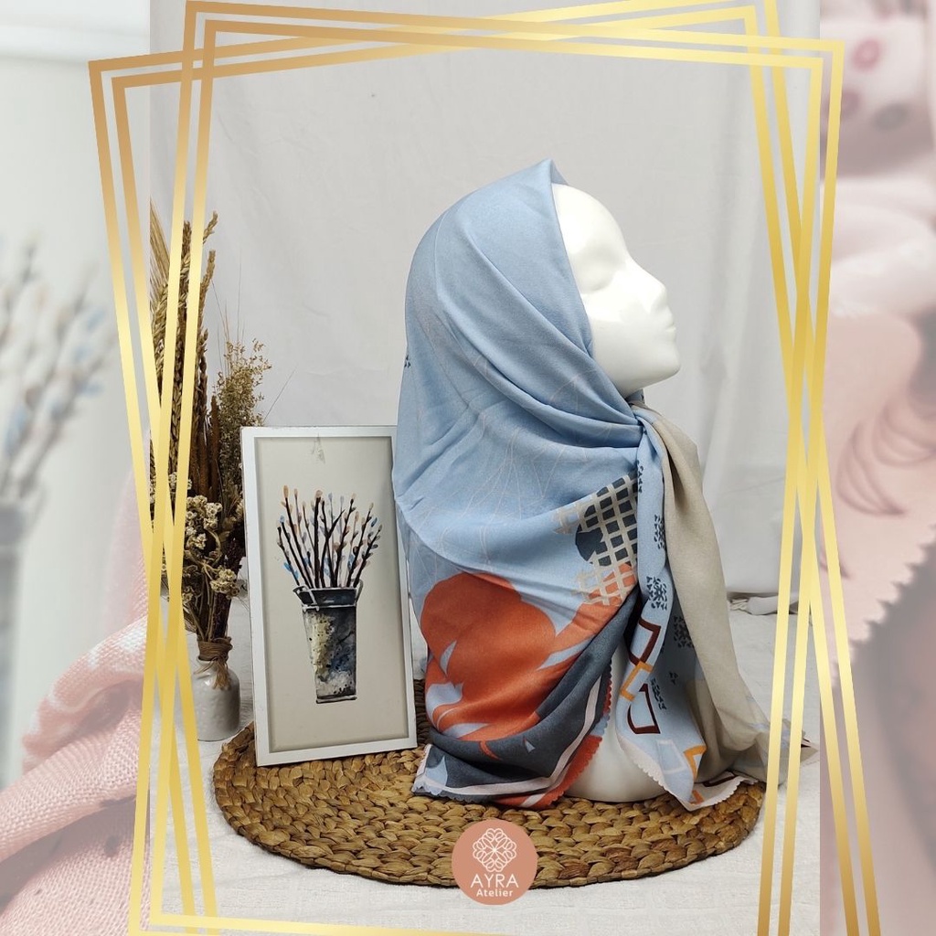 HIJAB SYARI SEGIEMPAT KERUDUNG JUMBO MOTIF JILBAB BESAR KERUDUNG JUMBO LASERCUT 130 cm JILBAB SYAR'I 130cm azzura Aubrey-I Soft Blue