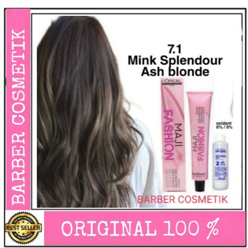 cat rambut loreal majirel maji fashion 7.1 ash blonde + oxidant