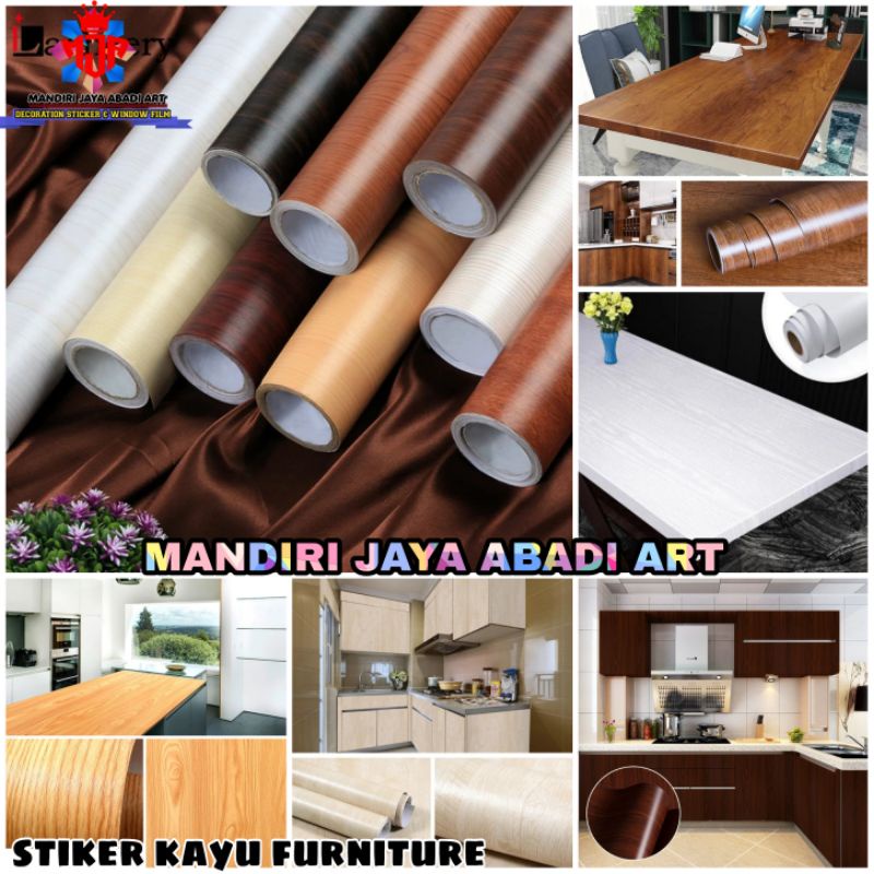 Sticker furniture lemari meja Motif polos putih bahan doff,glossy dan serat kayu