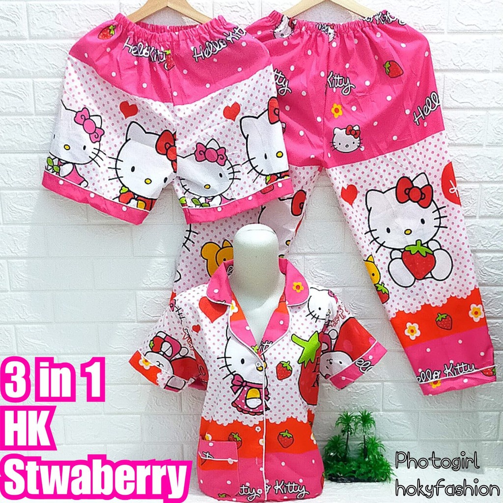 hokyfashion PIYAMA/BAJU TIDUR CP 3 IN 1 POOH HAPPY-3in1 hk strawberry