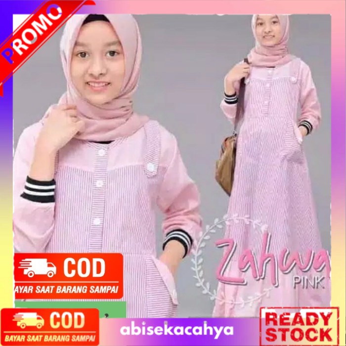 COD TERMURAH Baju gamis anak perempuan Busana Muslim Remaja tanggung 12 Tahun - Pink baby, M LD 80 T