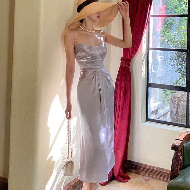 【Moon Blush】Princess Ariel Draped Satin Slip Dress C615