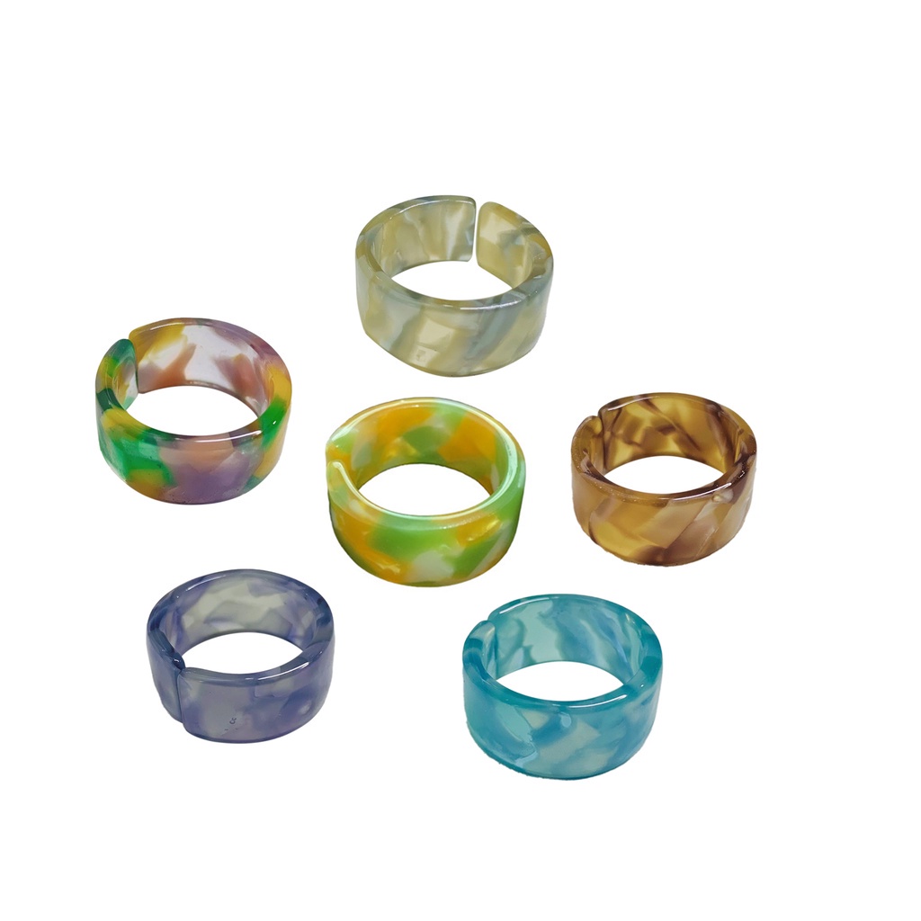 Huluboy Cincin Adjustable Bentuk C Bahan Resin Tebal Warna-Warni Untuk Pesta