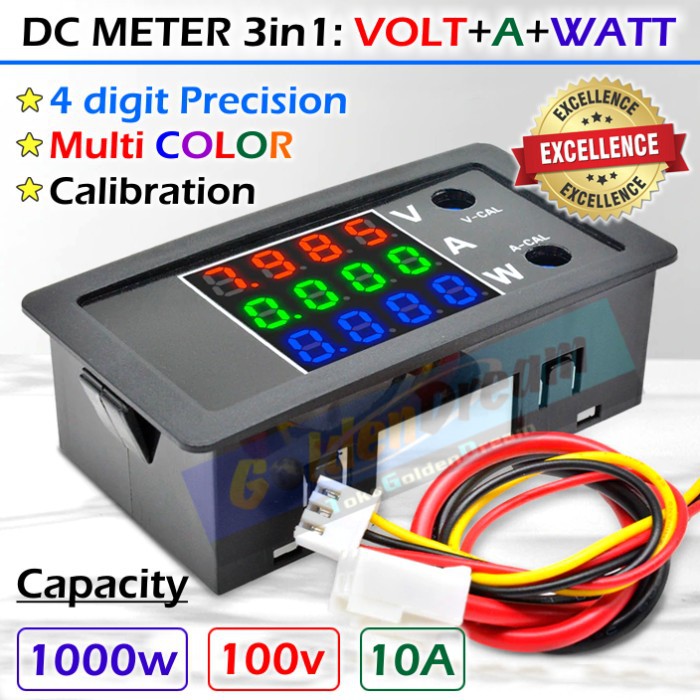 Precision DC Meter 3in1 Volt Ampere Watt 4 digit V A W Multi Warna