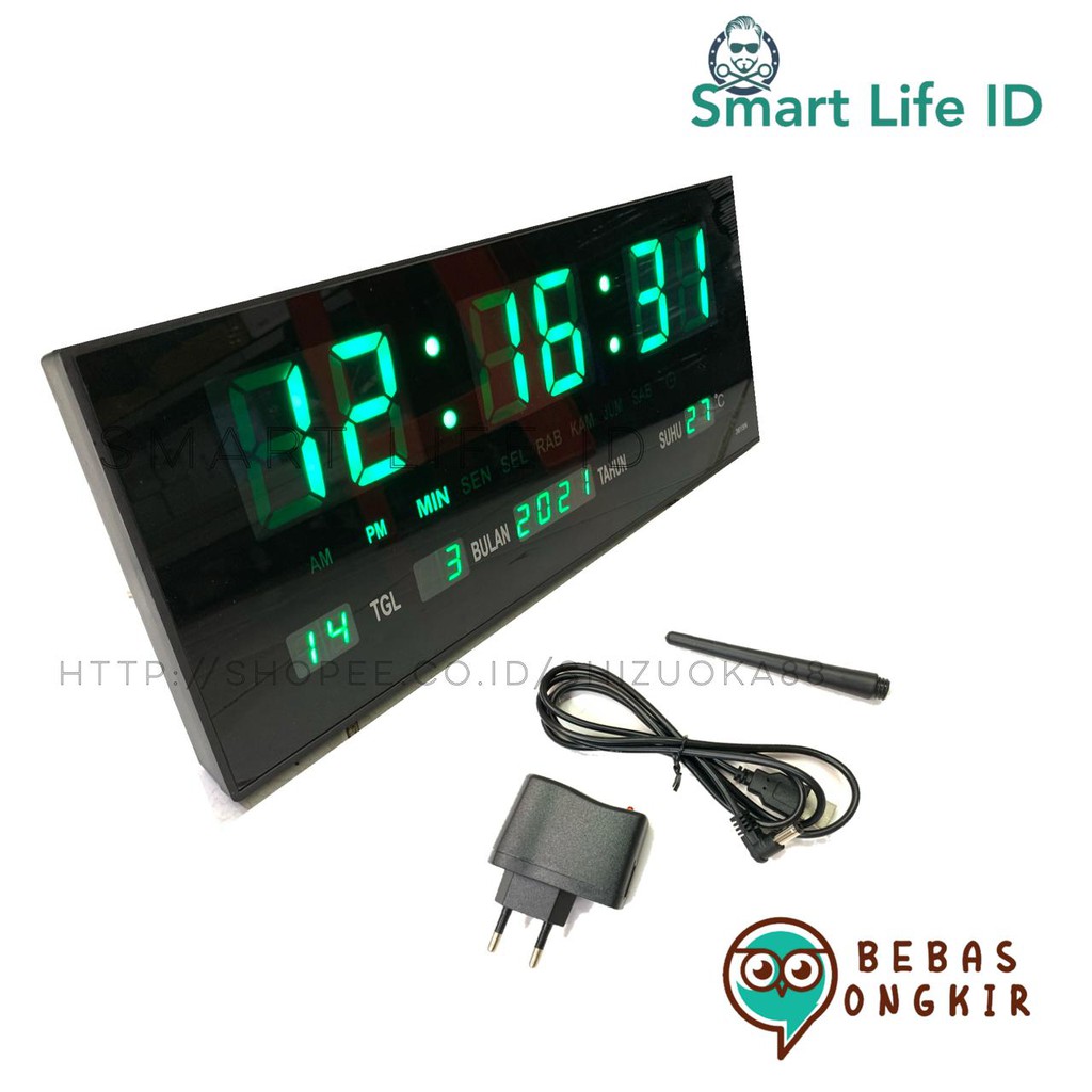 Jam Dinding LED Digital Alarm Clock Jam Meja Dekorasi Hiasan Dinding Rumah XY 3615 Hijau