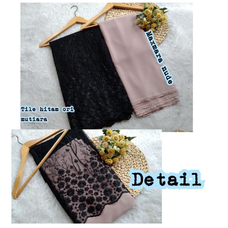 Tulle tile Brokat Mutiara mix kain polos furing kebaya maxmara ori bahan bridesmaid meteran-1