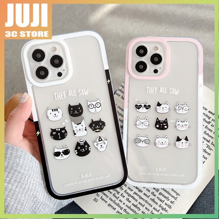 360 Derajat Motif Kartun Kucing Ekspresi Lucu° Soft case Transparan Shockproof Cover iphone x xs xr xsmax 11 12 13 pro max