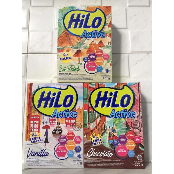 

Hilo Active 200 gr /175 gr rasa Vanila, Es teller, Coklat