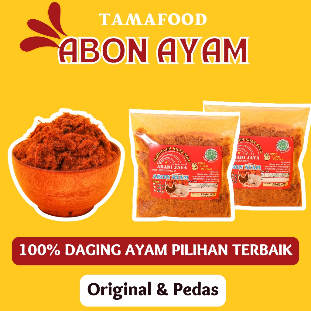 

ADR ABON AYAM 100% DAGING AYAM ASLI / ABON AYAM ORINAL & ABON AYAM PEDAS / ABON AYAM HALAL / ABON
