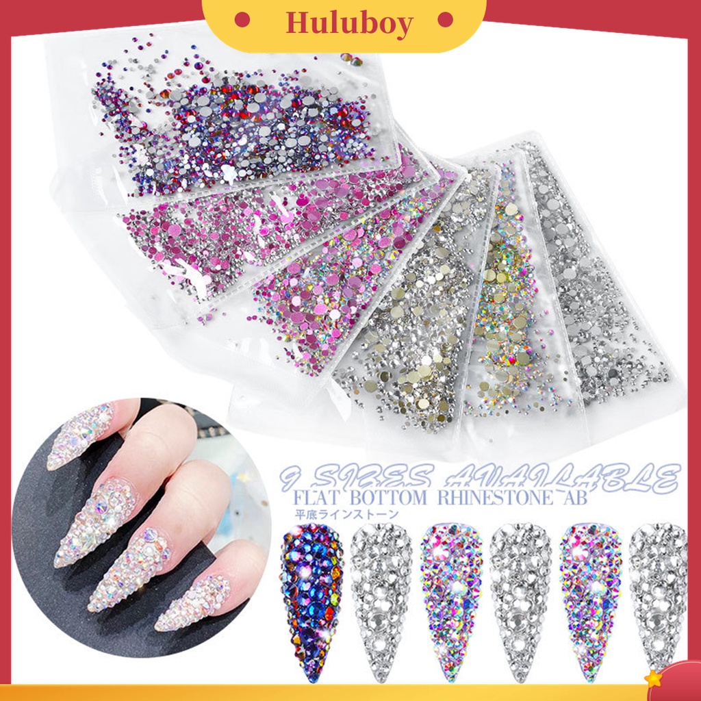 Huluboy Huluboy♡ 1440pcs / Set Berlian Imitasi Glitter Bahan Kaca Untuk Perhiasan Kuku Wanita