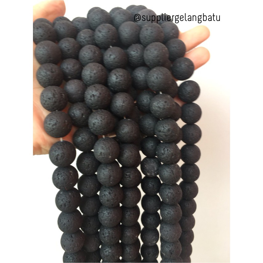 bahan rencengan lava stone kalung gelang 16mm larva merapi akik hitam gelap supplier aksesoris craft