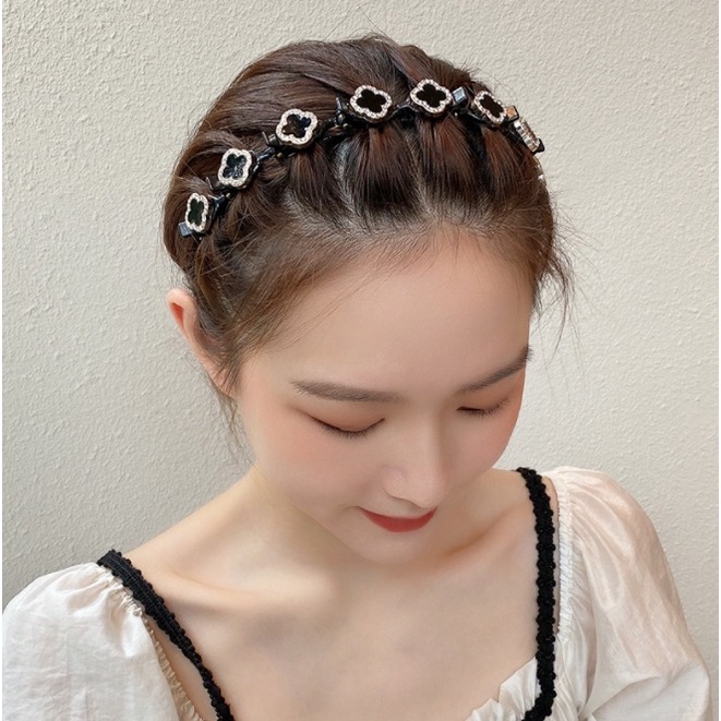 Bando Korea Bandana Wanita Black Retro Flower Aksesoris Rambut NJ141