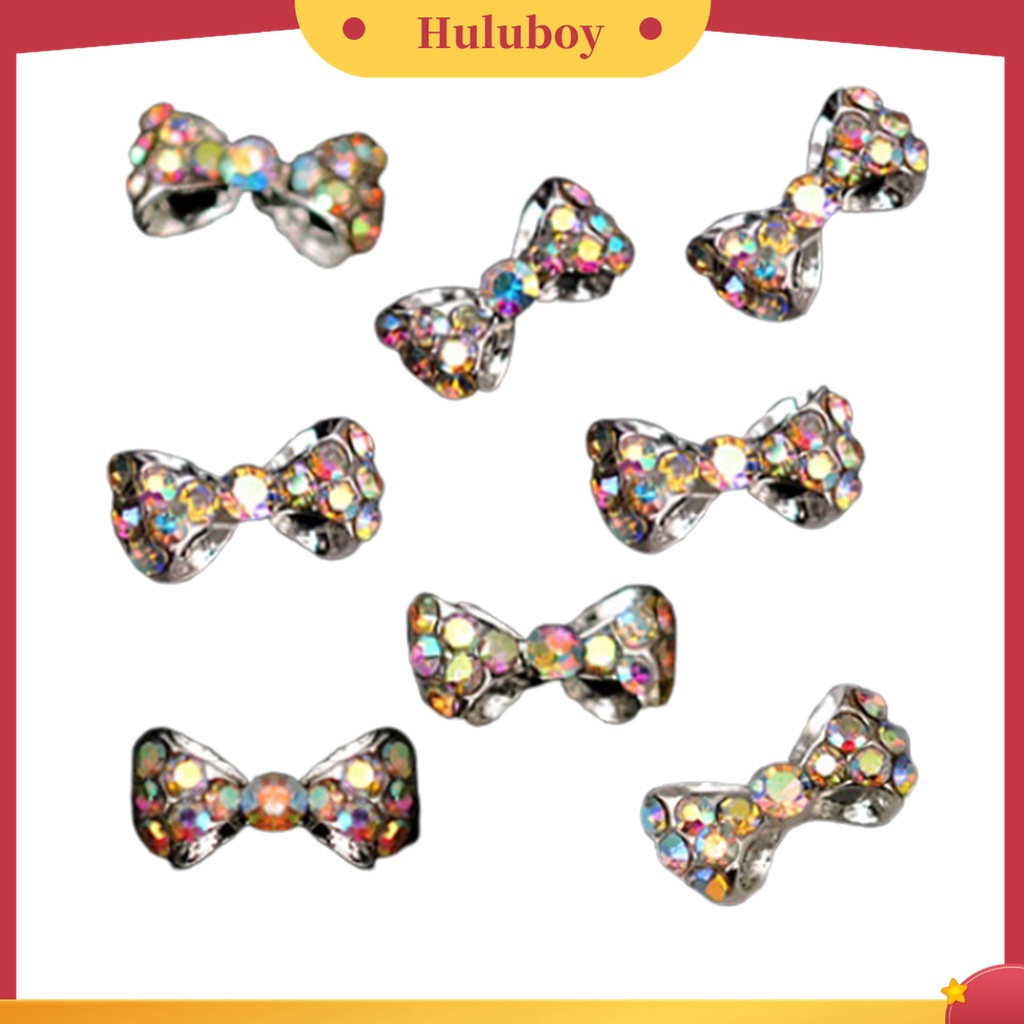 Huluboy Huluboy♡ 10pcs Stiker Nail Art Bentuk Pita Bahan Alloy Hias Berlian Imitasi Glitter Multi Warna