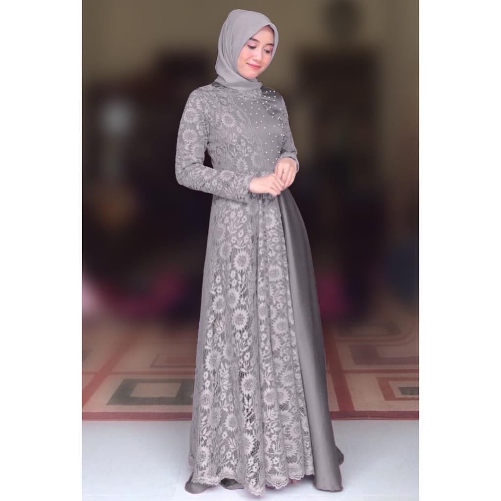 HOPYLOVY - Gamis Wanita Maxi Carissa Velvet Kombi Brukat Corneli Mutiara Tabur